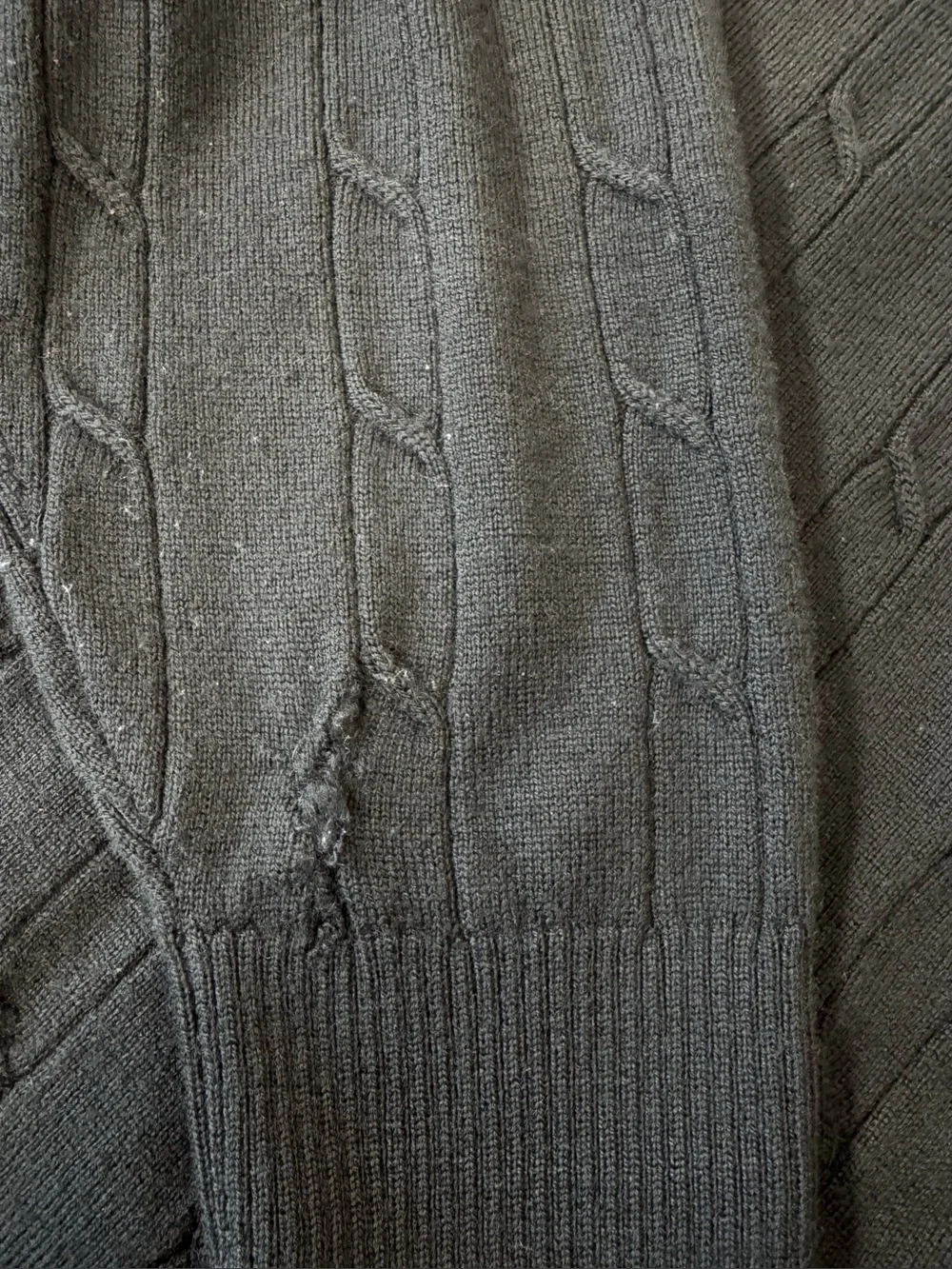 Nordstrom Vintage 90s Men's L Cable Knit Merino Wool Polo Sweater Black